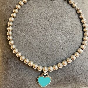 Tiffany & Co. Return to Tiffany Blue Enamel Mini Heart 4mm Bead Bracelet 6.75"